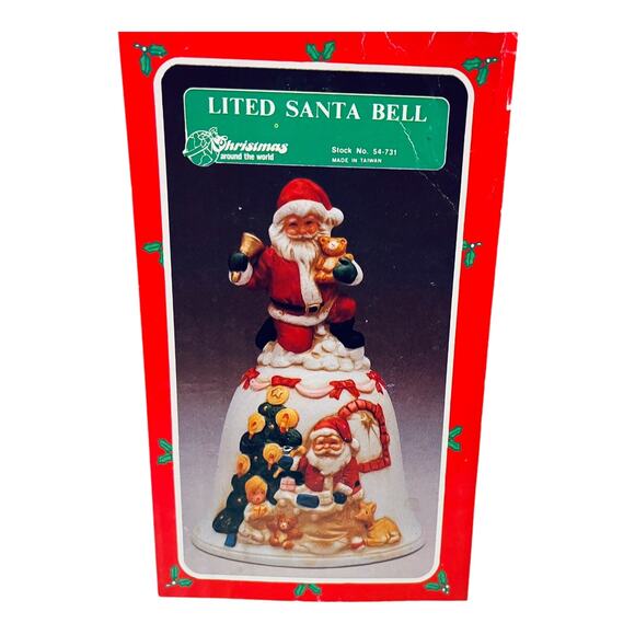 LIGHTED SANTA BELL Christmas Around The World Decoration Night Light Table Lamp - Picture 9 of 10